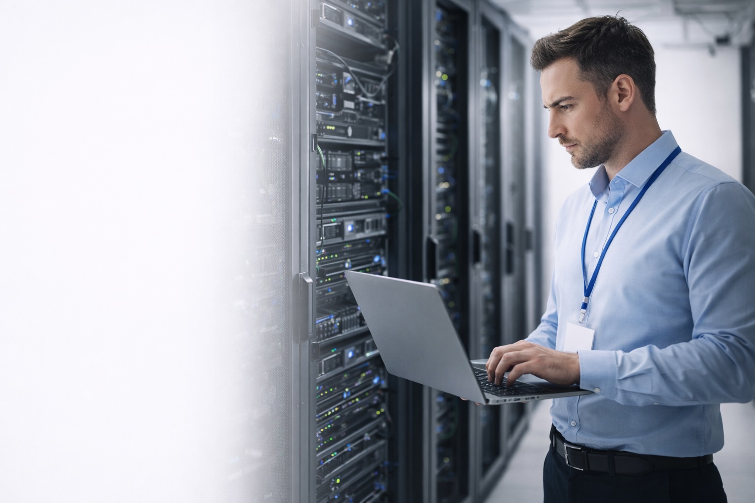 Cloud Terminalserver Umgebung mit Server-Rack und IT-Arbeitsplatz