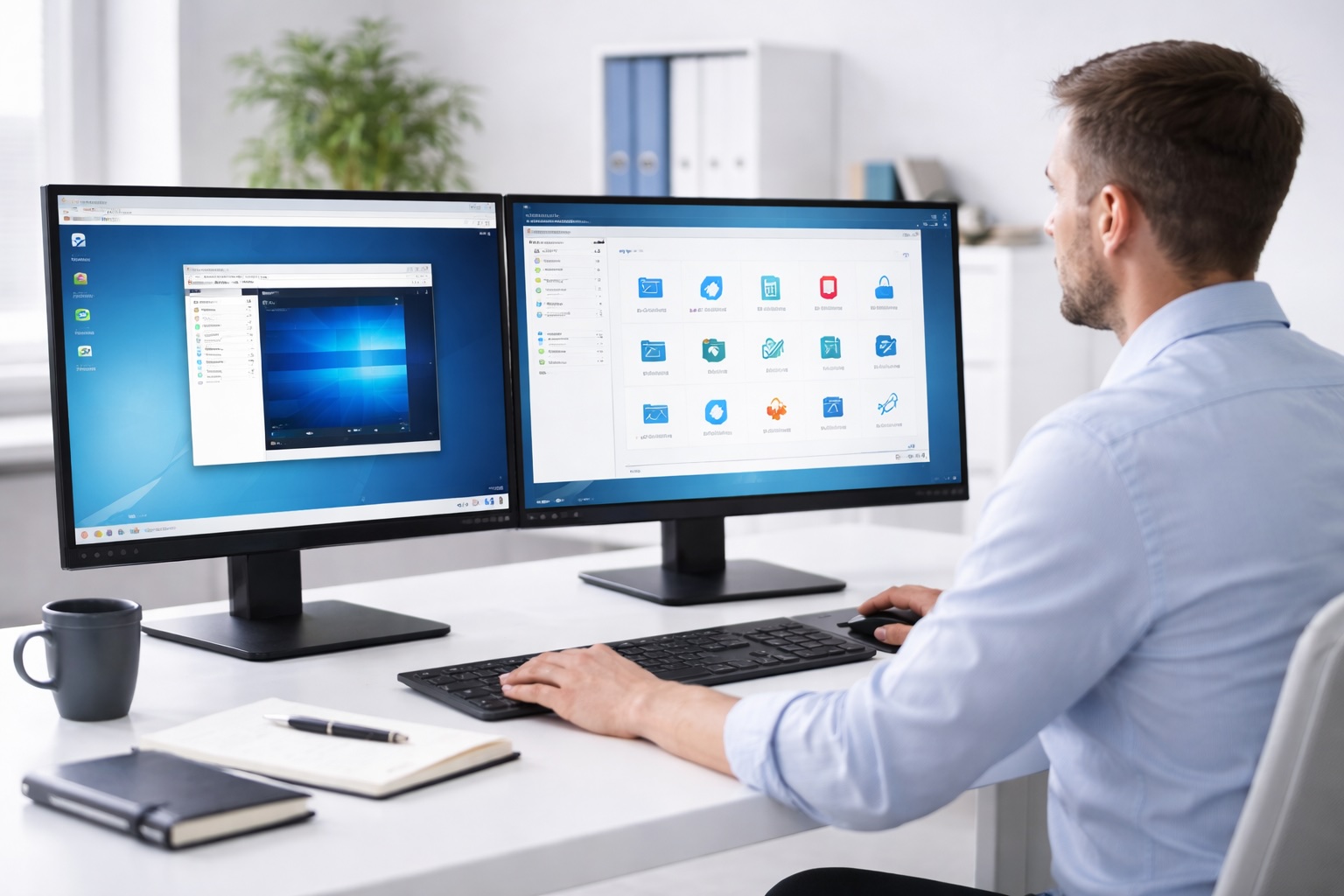 Technischer Vergleich zwischen klassischem RDP und Parallels RAS auf zwei Monitoren